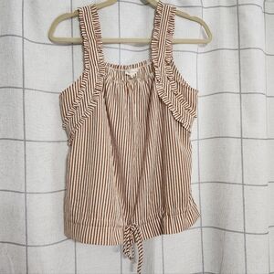 Hem and Thread Striped Ruffled Tank Top